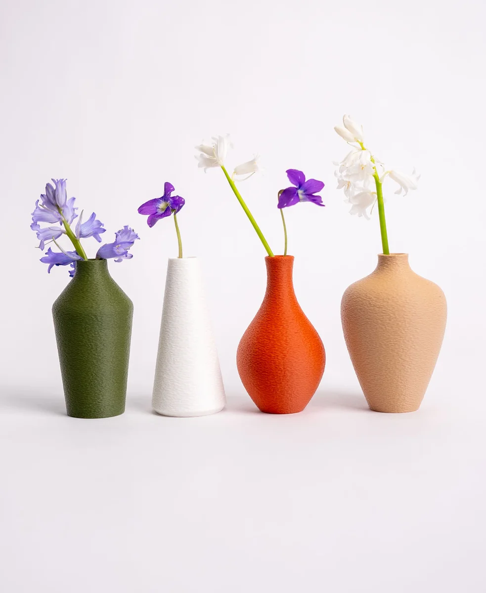 Mini Vaasjes Set – Ribbed Design, 7,5 cm, 3D Geprint